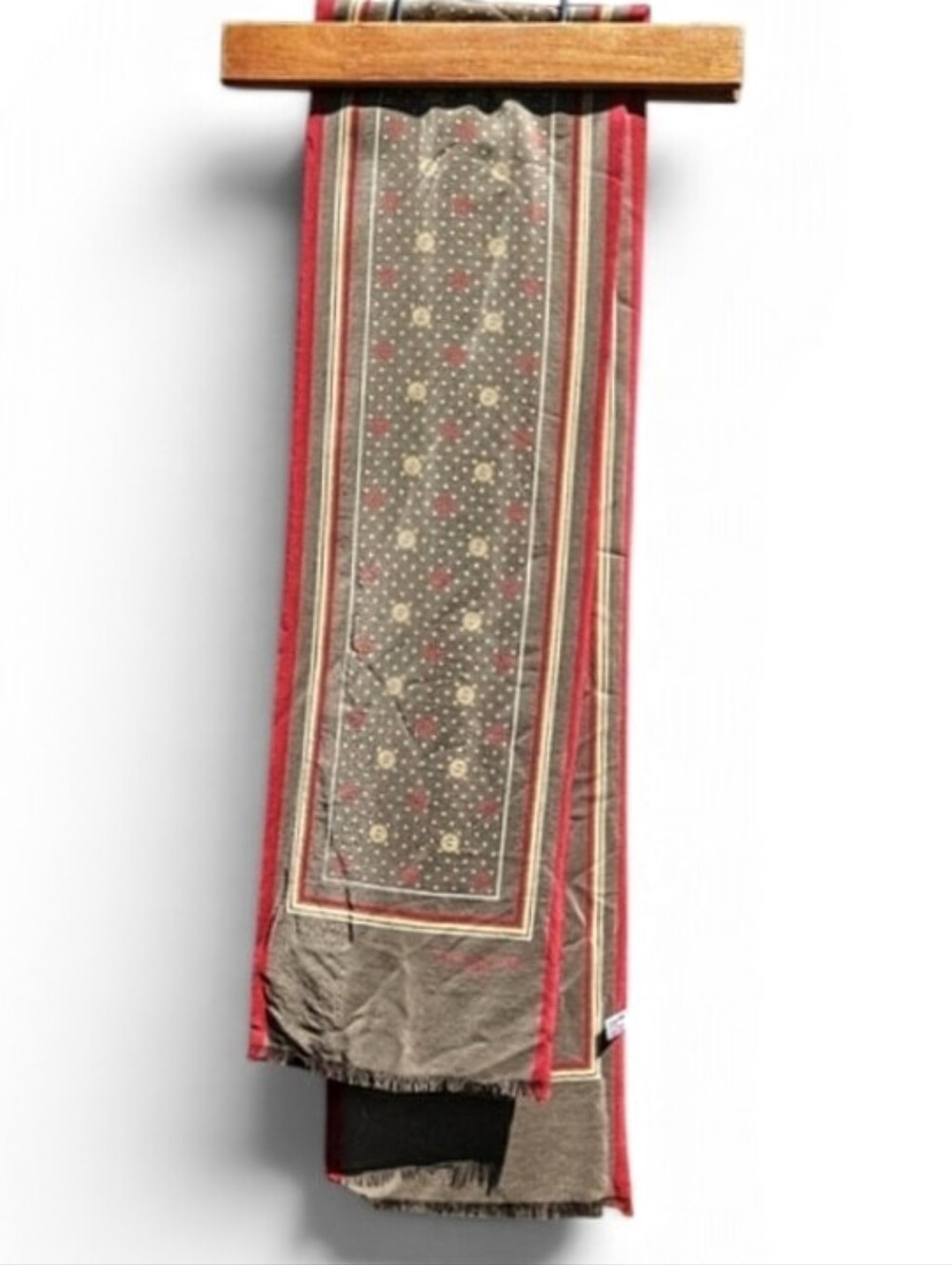 Vintage Francesco Smalto Taupe Red Yellow & White Silk Scarf.